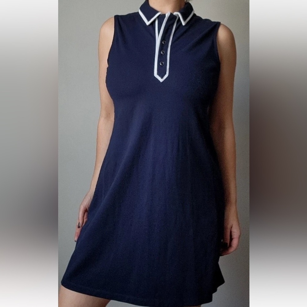 Lands’ End Navy Sleeveless Extra Large Petite Shirt Dress with White Trim
